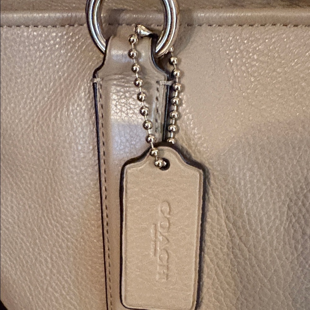 Chicago Coach Ellis Beige Leather Tote with Gold Hardware and Decorative Scarf - Picture 3 of 15